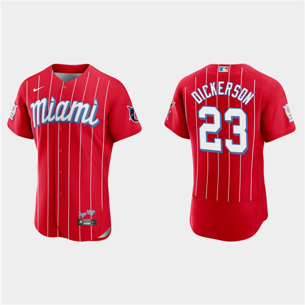 Men's Miami Marlins #23 Corey Dickerson Red 2021 City Connect Flex Base Stitched Jersey